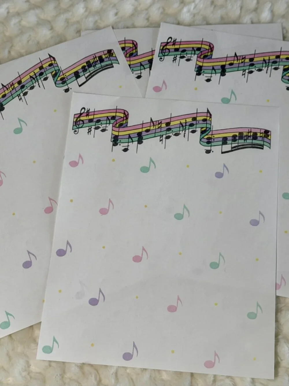 Vintage Multi Color Music Note Stationary Paper (4 Sheets)